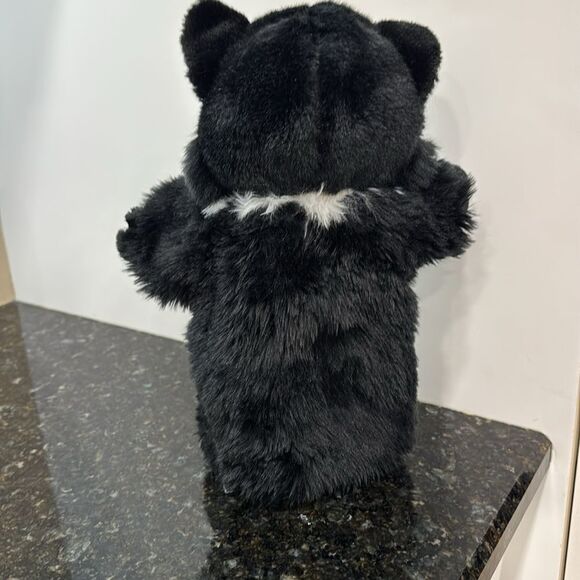 Fluffy Black Cat Hand Puppet Kitty Green Stitched Eyes - Picture 4 of 7